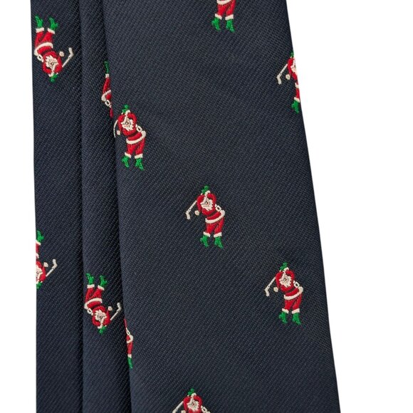 Johnny Appleseeds Santa Golf Tie Mens Navy Printed Silk Blend Christmas Necktie - Picture 6 of 8